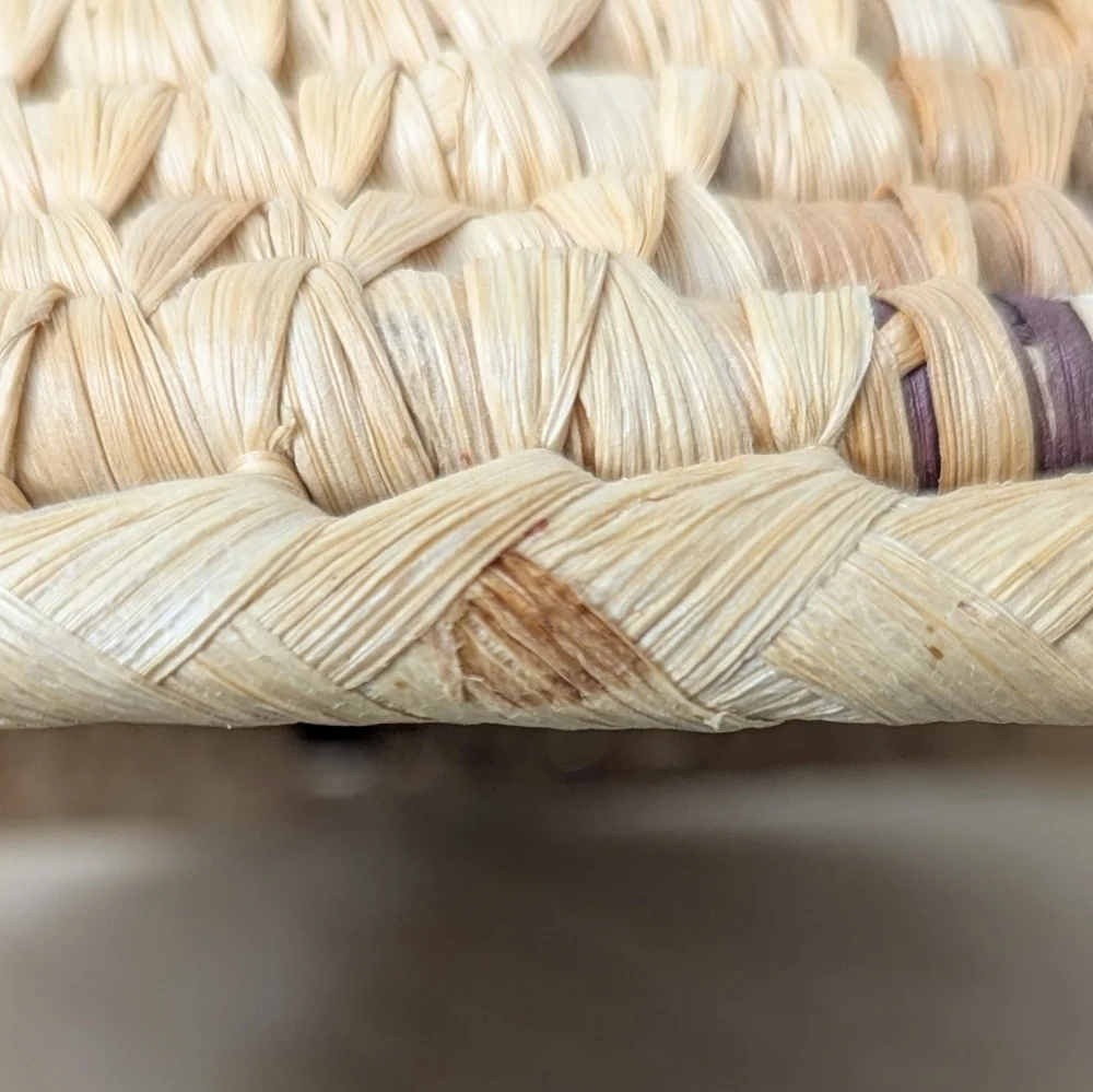 Vintage Woven Coil Handmade Round Tan & Brown Pinwheel Basket Harvest Bowl